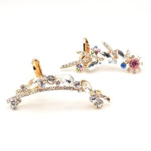 Two Gold Tone and Rhinestone Ear‎ Climbers Crawlers One Clear One Multicolor